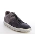 Tod's Grey Suede And Leather Logo Stripe Sneakers - Lyst