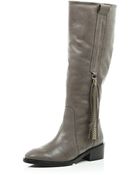 River Island Grey Leather Chain Trim Riding Boots - Lyst