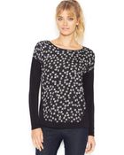 Kensie Long-Sleeve Scoop-Neck Printed Paneled Top - Lyst