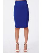 Missguided Candace Scuba Midi Skirt Cobalt - Lyst
