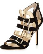 Jimmy Choo Bronx Buckledstrap Sandal Blackgold - Lyst