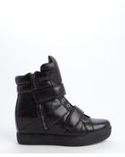 Prada Black Leather Side Zip Wedge Heel Sneakers - Lyst