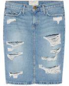 Current/Elliott The Stiletto Distressed Denim Pencil Skirt - Lyst