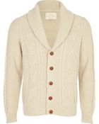 River Island Ecru Aran Knit Cardigan - Lyst