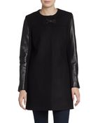 French Connection Leather-Sleeve Coat - Lyst
