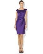 Lauren by Ralph Lauren Cap Sleeve Stretch Satin Dress - Lyst