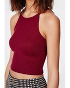 Missguided Lynne Ribbed High Neck Crop Top Burgundy - Lyst
