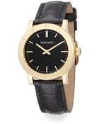 Versace Acron Diamond, Goldtone-Finished Stainless Steel & Leather Watch - Lyst