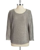 Anne Klein Sequined Three Quarter Pullover - Lyst