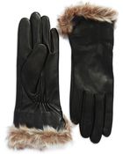 Lauren by Ralph Lauren Leather Gloves With Faux Fur Cuffs - Lyst