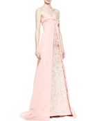 Oscar de la Renta Strapless Cutaway Embroidered Gown - Lyst