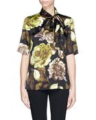 St. John Neck Tie Rose Print Blouse - Lyst