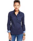 Tommy Hilfiger Chambray-Trim Polka-Dot Shirt - Lyst