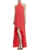 Halston Heritage Halterneck Pintuck Highlow Gown - Lyst