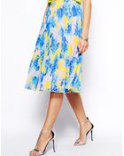 Asos Pleated Midi Skirt In Floral Print - Lyst