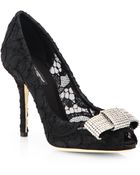 Dolce & Gabbana Lace Jewelbow Pumps - Lyst