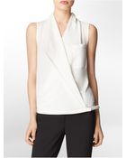 Calvin Klein Faux Leather Trim V-Neck Sleeveless Top - Lyst