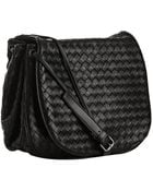 Bottega Veneta Black Woven Nappa Cross Body Flap Bag - Lyst