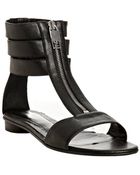Fendi Black Leather Zip Detail Flat Sandals - Lyst