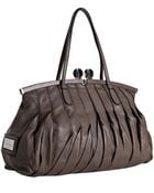 Valentino Taupe Leather Pleated Frame Top Handle Bag - Lyst