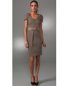 Lela Rose Short Sleeve Belted Dress - Lyst