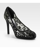 Stuart Weitzman Satin Lace Pumps - Lyst