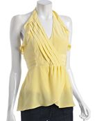 BCBGMAXAZRIA Lime Yellow Silk Pleated Halter Top - Lyst