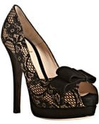 Fendi Black Lace Bow Detail Platform Peep Toe Pumps - Lyst