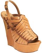 Lanvin Woven Peep Toe Wedge - Lyst