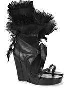 Rick Owens Organza-trimmed Leather Wedge Sandals - Lyst