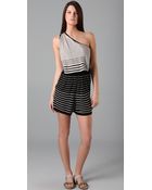3.1 Phillip Lim Striped One Shoulder Romper - Lyst