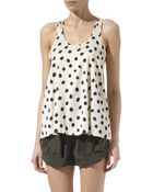 Theory Polka-dot Print Stretch-silk Top - Lyst