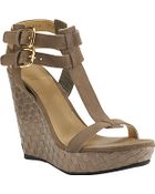 Stuart Weitzman Teague - Dust Suede Checker Wedge Sandal - Lyst
