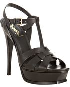 Saint Laurent Tribute Leather Sandal 4 Heel - Lyst