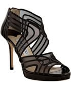 Jimmy Choo Black Leather and Mesh Miles Sandals - Lyst