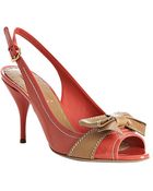 Prada Coral Patent Contrast Bow Slingback Pumps - Lyst
