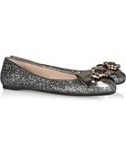 Miu Miu Swarovski Crystal Glitter-finish Ballerina Flats - Lyst