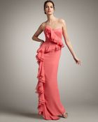 Notte By Marchesa Strapless Cascade-ruffle Gown - Lyst