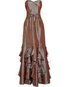 Badgley Mischka Ruffled Shantung Strapless Gown - Lyst