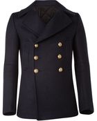Balmain Wool Peacoat - Lyst
