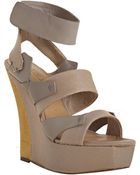 L.a.m.b. Nude Leather and Fabric Kapono Strap Wedges - Lyst