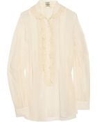 By Malene Birger Broderie Anglaise-trimmed Crepe Blouse - Lyst
