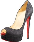 Christian Louboutin Lady Peep Glittered Pump - Lyst