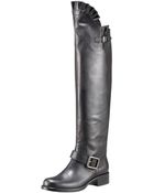 Valentino Ruffle-top Tall Motorcycle Boot - Lyst