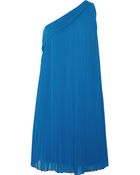 Halston Heritage One-shoulder Pleated Chiffon Mini Dress - Lyst
