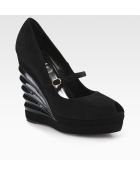 Saint Laurent Suede and Leather Wedge Pumps - Lyst