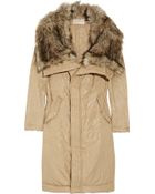 MICHAEL Michael Kors Faux Fur-collar Satin-twill Coat - Lyst