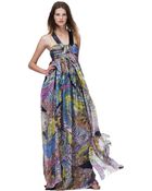 Matthew Williamson Batik Print Mousseline Beaded Strap Gown - Lyst