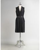 Ak Anne Klein Belted Pleat Front Dress - Lyst