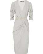 Donna Karan New York Belted Stretch Wool-blend Dress - Lyst